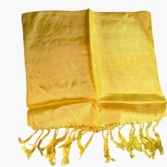 Gold Scarf Fringe 76 Long Lightweight Women Hand Spun Cotton Summer Festival - Picture 1 of 6